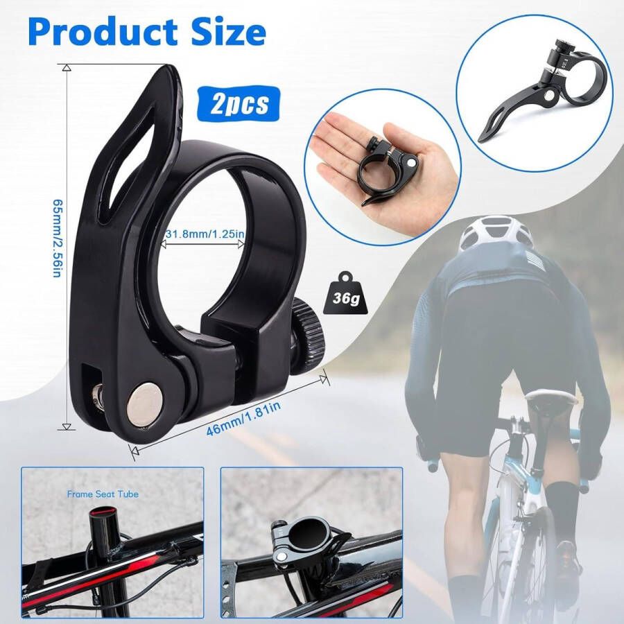Allecto Plus Set van 2 zitklemmen fietszadelpenklem met snelsluiting voor vouwfiets en racefiets