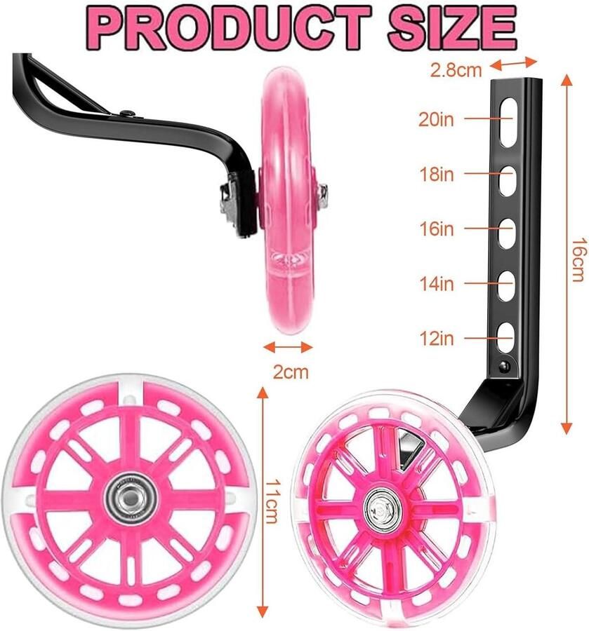Allecto plus Steunwielen voor kinderfiets Universele hulpwielen Veiligheidssteunwielen 12-20 inch Single Speed Bike Stille wielen