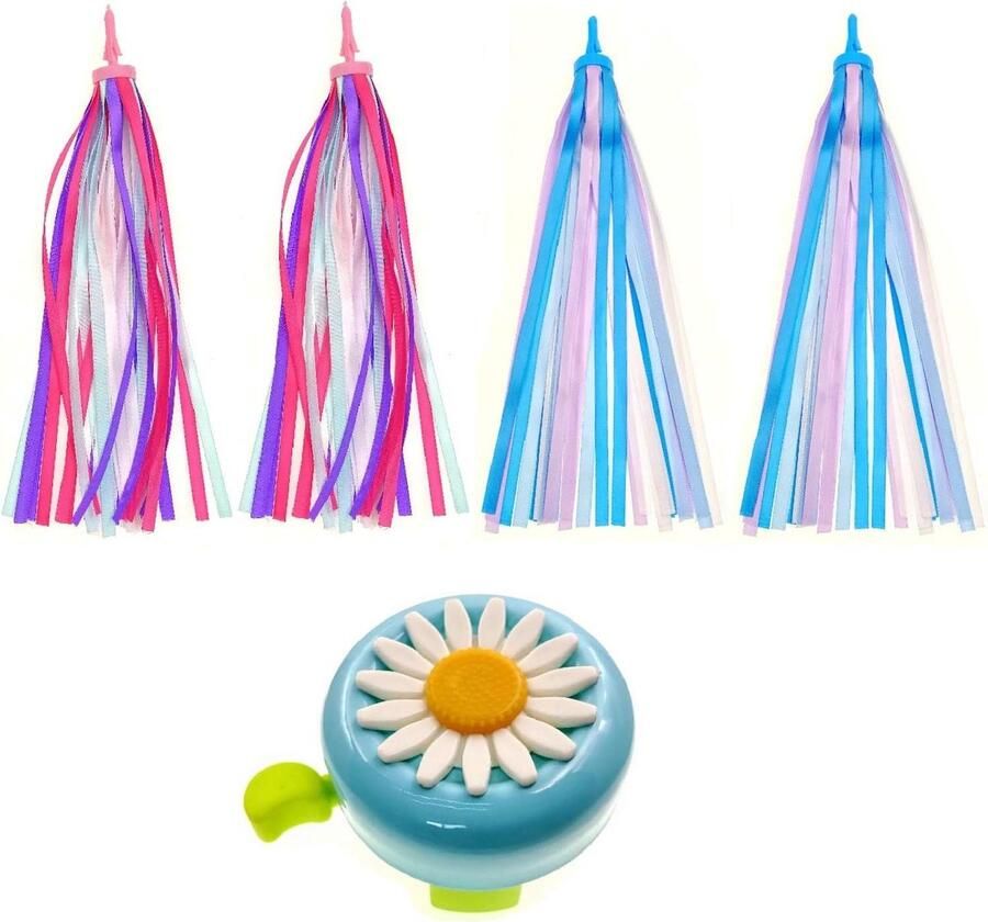 Allecto plus Stuurkwasten voor kinderfiets blauw met scooterbel en linten Accessoires voor meisjesfiets