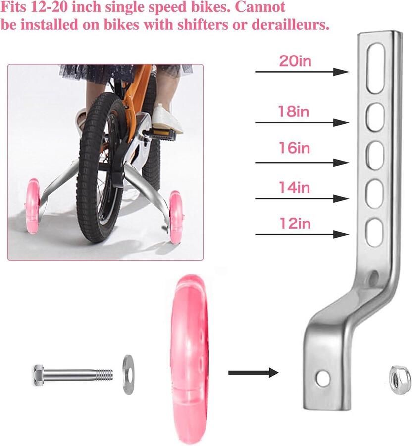 Allecto plus Universele Fietssteunwielen voor Kinderfiets Roze Geschikt voor 12-20 inch Flitswielen Singlespeed Fiets