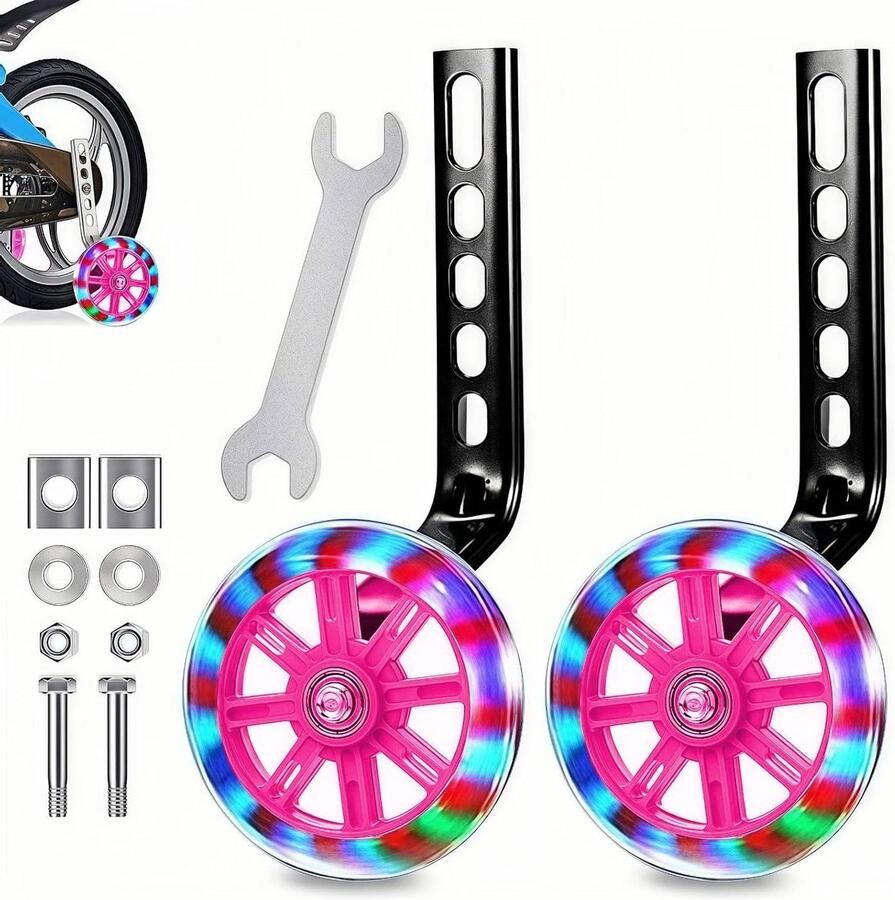 Allecto Premium Kinderfiets Steunwielen met Verstelbare Stabilisatorkit Roze Voor Kinderen van 12 14 16 18 20 inch
