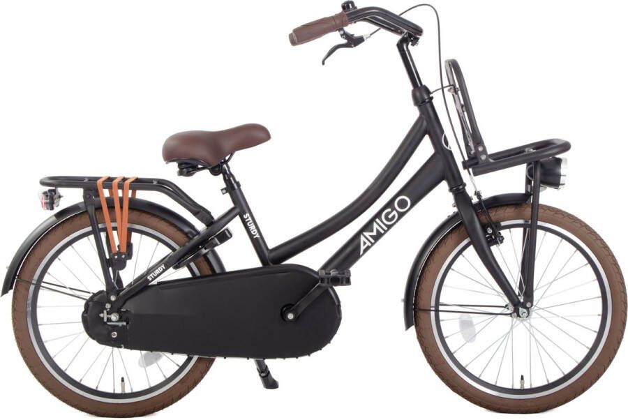 Amigo Sturdy Transportfiets Omafiets met voordrager Kinderfiets 32 cm 20 inch Terugtraprem & V-Brake Matzwart