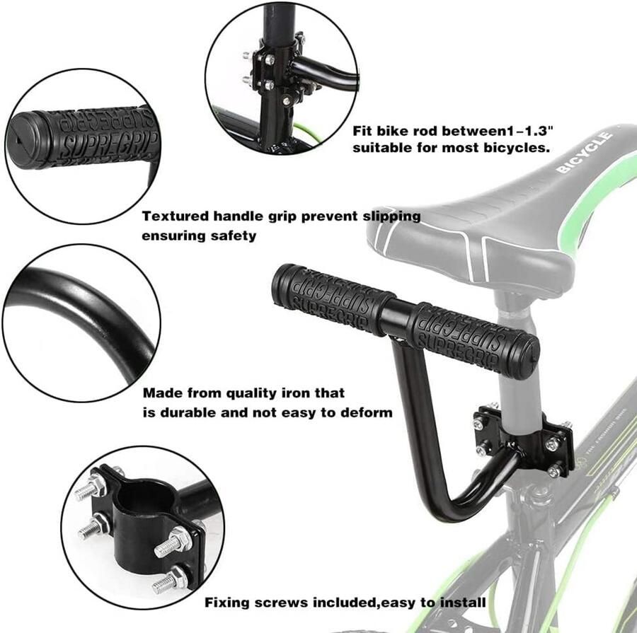 Auvstar Kinderzitje Fiets，Fiets Achterzitje Set Achterkussen Pedalen Armsteunen（Zwart） Inclusief rugleuning armleuningen en pedalen universeel mountainbike elektrisch voertuig 30 kg