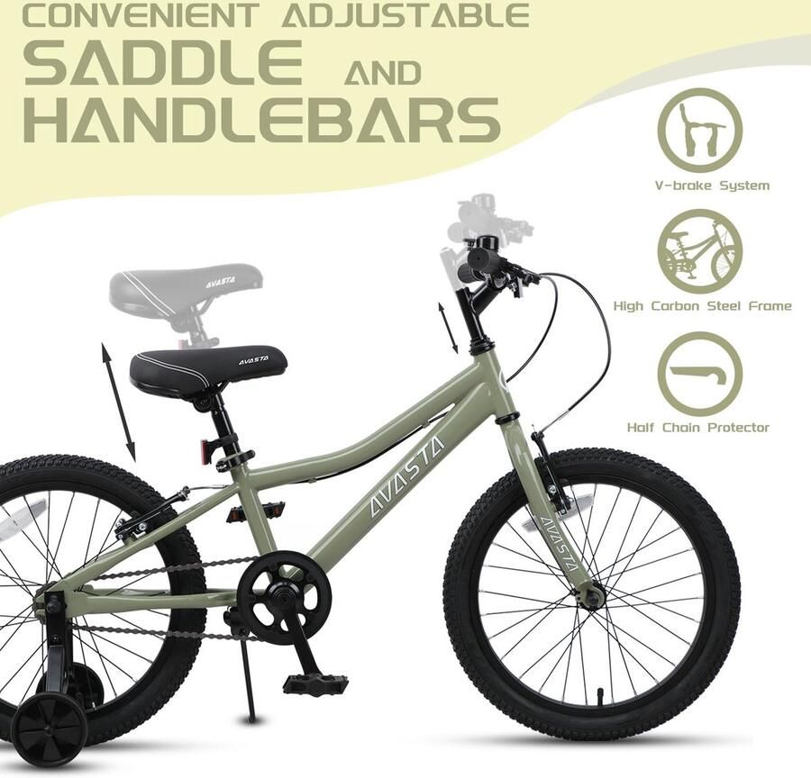 AVASTA 18 Inch Kinderfiets voor 5 6 7 8 Jaar oude Kleine Kinderen en met Dubbele Handrem Standaard ShopVlot