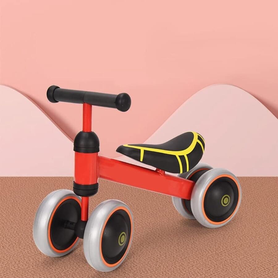 Baby Loopfiets Eerste Kinderfiets Motoriek Trainen Vier Wielen Stabiliteit 25 cm Zadelhoogte Rood