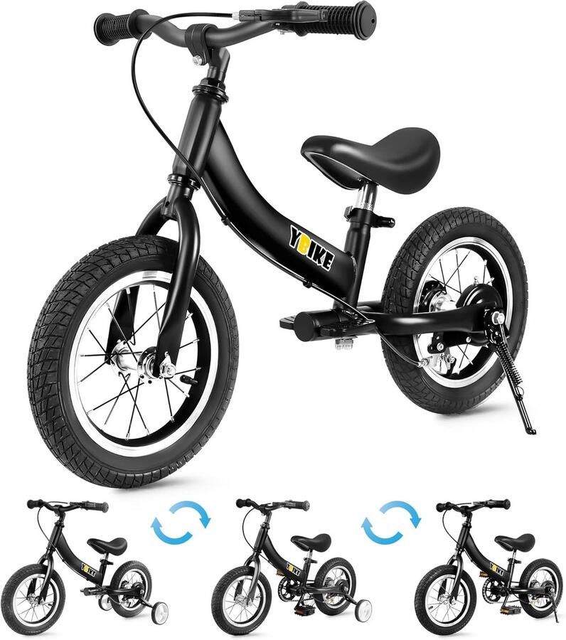 Balansfiets 2-in-1 Kinderfiets Loopfiets Evenwicht Trainen Dubbel Gebruik 12 Inch Zwart