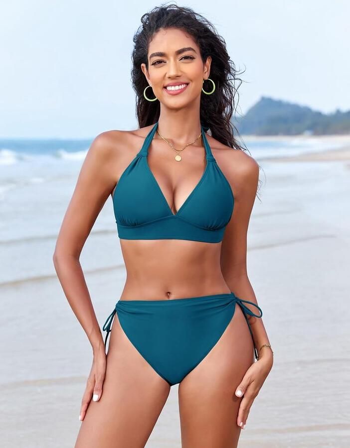 Bikini voor dames triangel-bovendeel met knoopdetail string nekhouder bikinitop voor grote borsten afneembare pads badpak retro sport