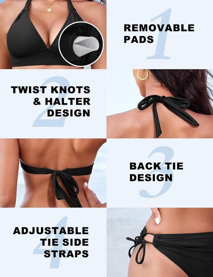 Bikini voor dames triangel-bovendeel met knoopdetail string nekhouder bikinitop voor grote borsten afneembare pads badpak retro sport