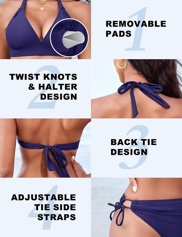 Bikini voor dames triangel-bovendeel met knoopdetail string nekhouder bikinitop voor grote borsten afneembare pads badpak retro sport