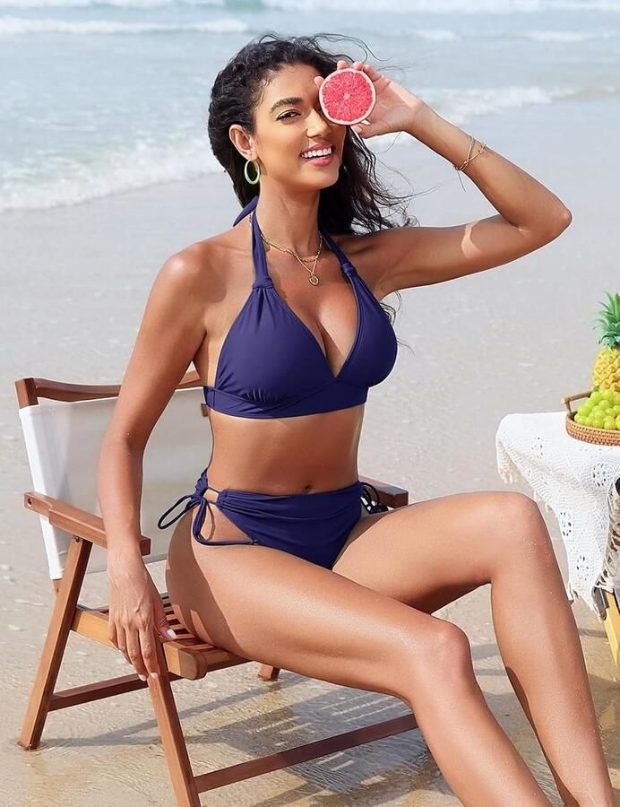 Bikini voor dames triangel-bovendeel met knoopdetail string nekhouder bikinitop voor grote borsten afneembare pads badpak retro sport