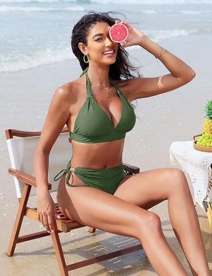 Bikini voor dames triangel-bovendeel met knoopdetail string nekhouder bikinitop voor grote borsten afneembare pads badpak retro sport