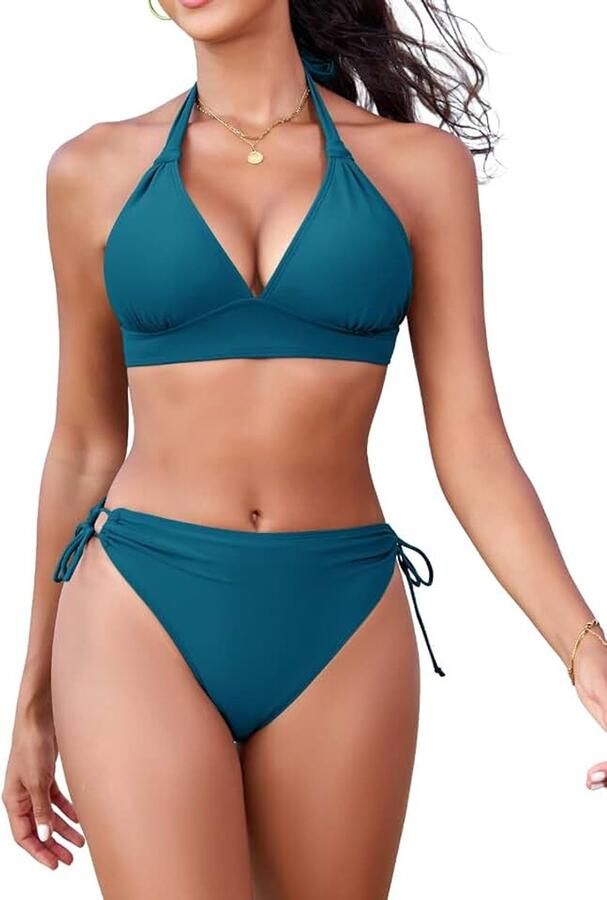 Bikini voor dames triangel-bovendeel met knoopdetail string nekhouder bikinitop voor grote borsten afneembare pads badpak retro sport