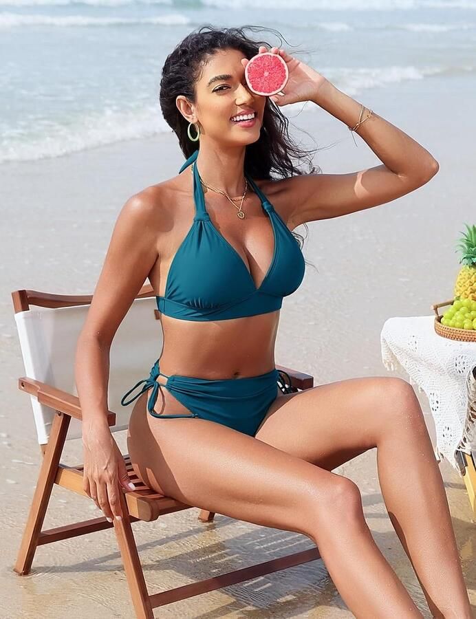 Bikini voor dames triangel-bovendeel met knoopdetail string nekhouder bikinitop voor grote borsten afneembare pads badpak retro sport