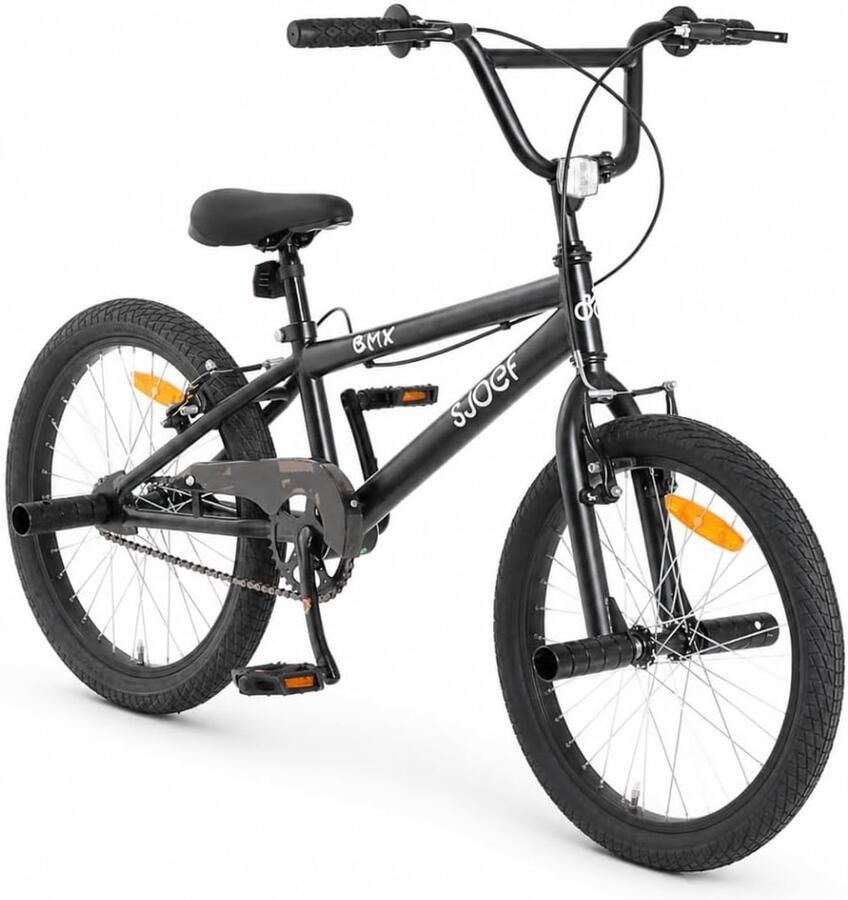 BMX fiets Jongensfiets stunt Tricks oefenen Met stuntpegs 20 inch Mat Zwart