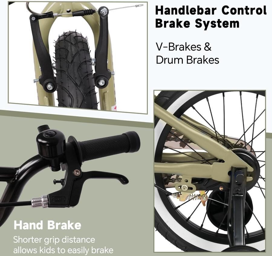 BMX Stijl Kinderfiets met Steunwielen en Handrem voor 2-10 Jaar