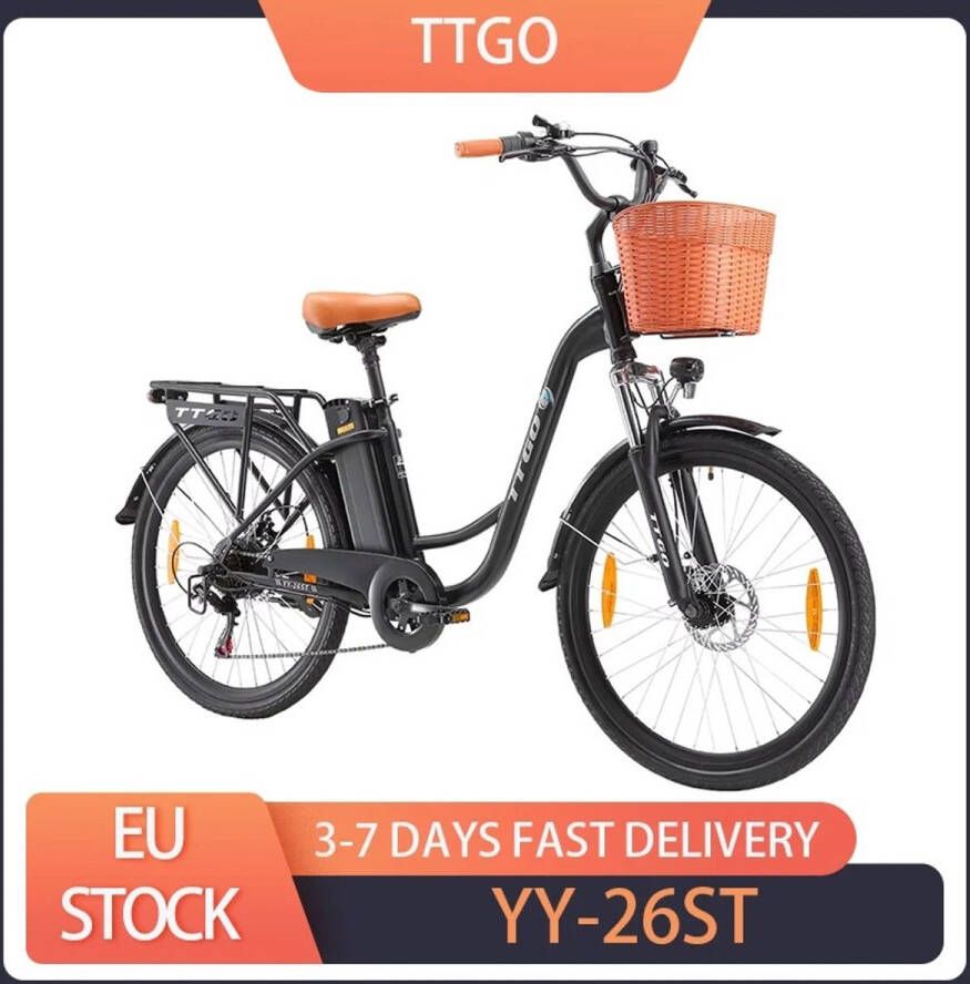 Bolliving Elektrische fiets 250W motor 26 Inch banden 25 km u max snelheid 100 km max bereik schijfrem 36V 14.5 ah batterij