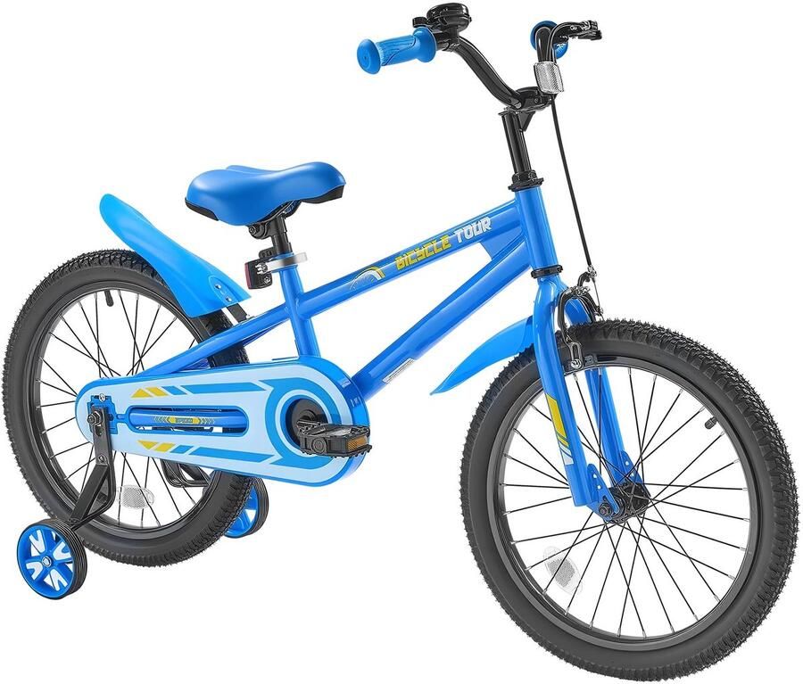 Bregico Kinderfiets Kinderfietsen BMX 14 inch Met Zijwieltjes Voor Kinderen Tussen 90 en 115cm Peuterfiets Blauw