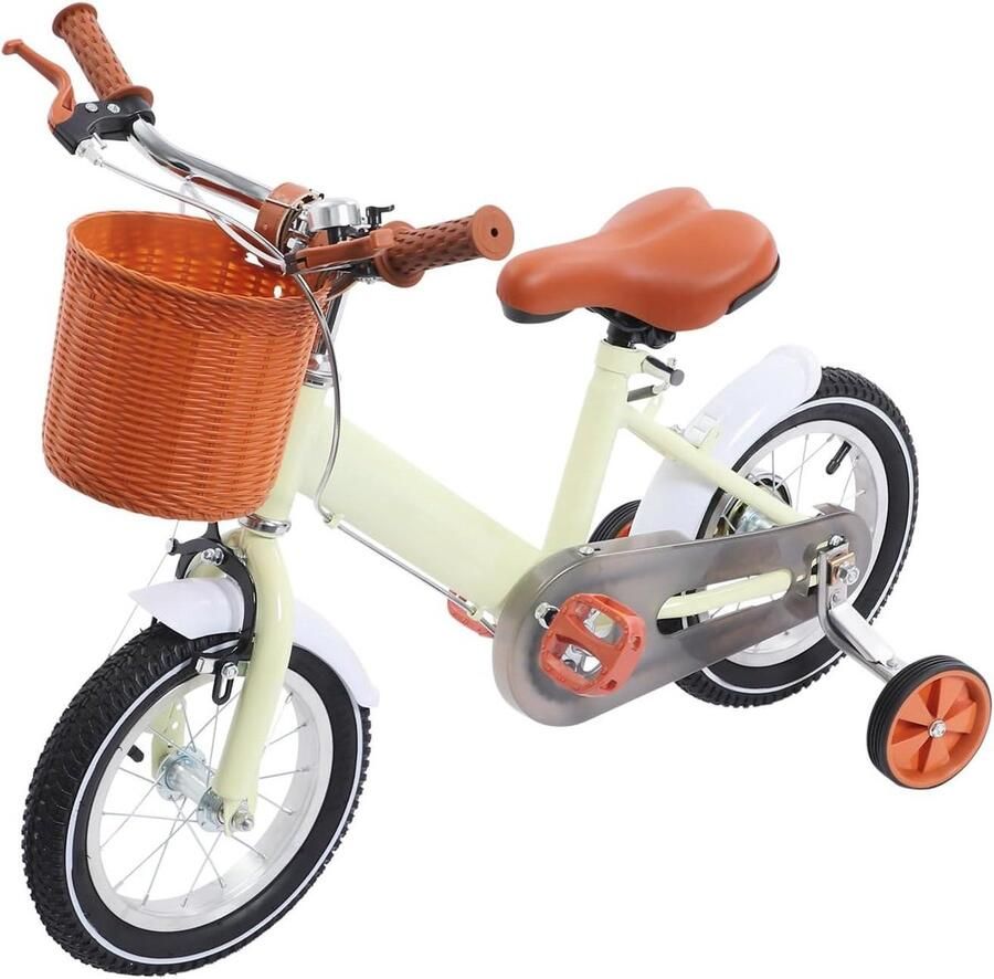 Cadeau-tip voor kinderen: 12 inch kinderfiets met steunwielen – in hoogte verstelbare leerfiets voor kinderen vanaf 2 jaar met d & bel (geel)