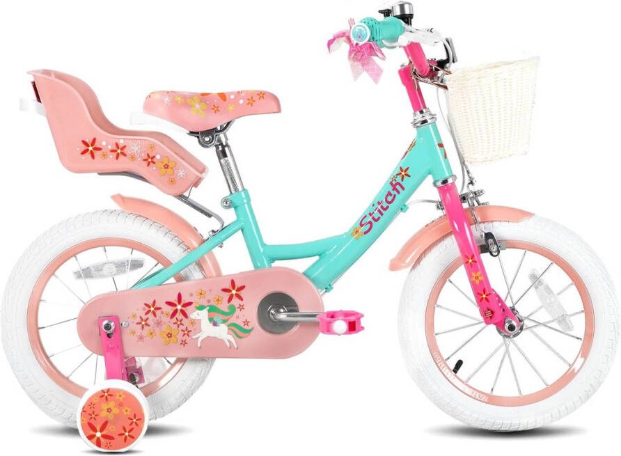 Collox Kinderfiets meisjes 12 inch 2 tot 4 jaar Inclusief mandje slingers en poppenzitje en afneembare zijwieltjes Roze