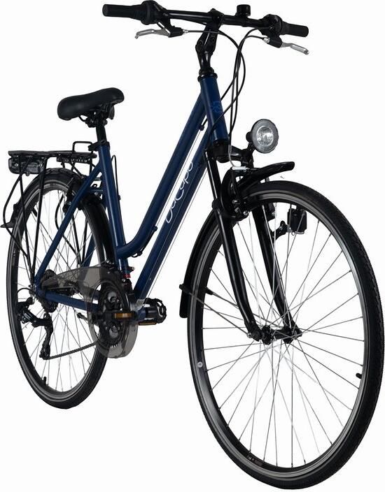 DaCapo trekkingfiets dames 28'' Metropolis donkerblauw met plat stuur 21 versnellingen stuurhoogte 48 cm