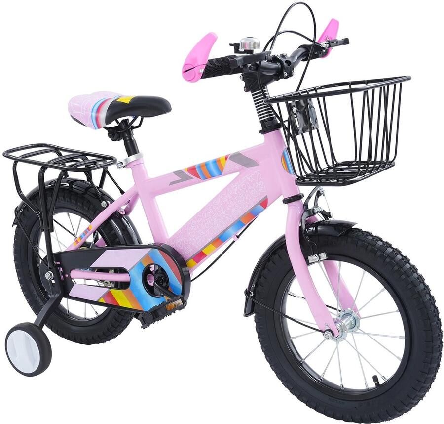 Dailygoods 14 inch kinderfiets voor kinderen van 3-6 jaar oud met zijwieltjes & mandje & verstelbare zadel & antislipban