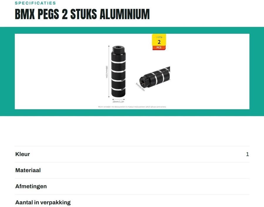 Dailygoods- BMX Pegs Antislip 2 Stuks Aluminium 9 mm 3 8 Inch 26 Tanden 10 x 2.8 cm Lichtgewicht Fietssteunen