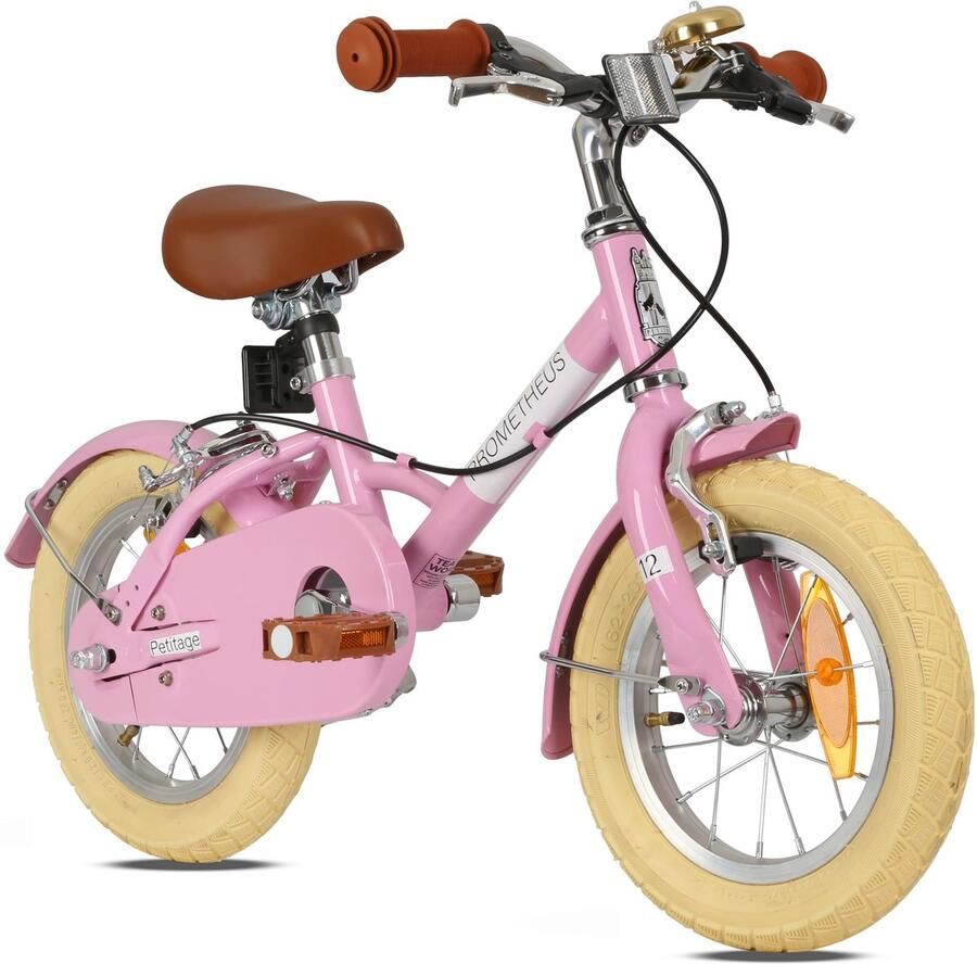 Dailygoods- Kinderfiets 12 inch Meisjesfiets Veiligheid met V-rem Geschikt voor kinderen vanaf 3 jaar Robuust en comfortabel Avontuurlijke retro stijl