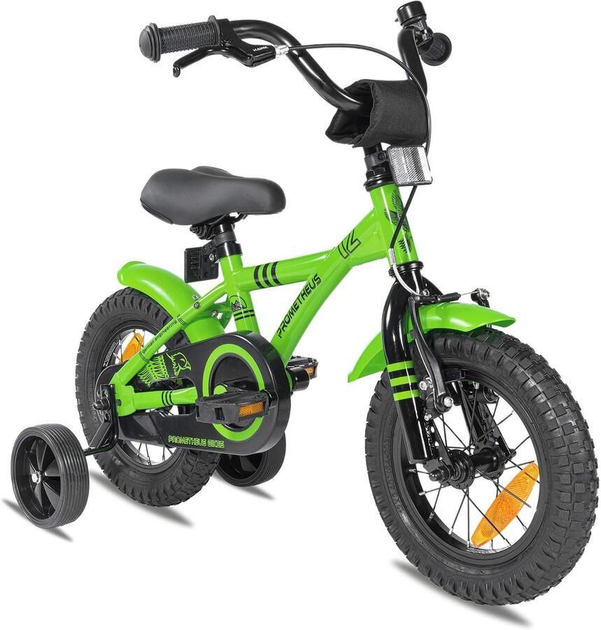 Inovra Kinderfiets 12 inch met zijwieltjes Groene BMX voor en
