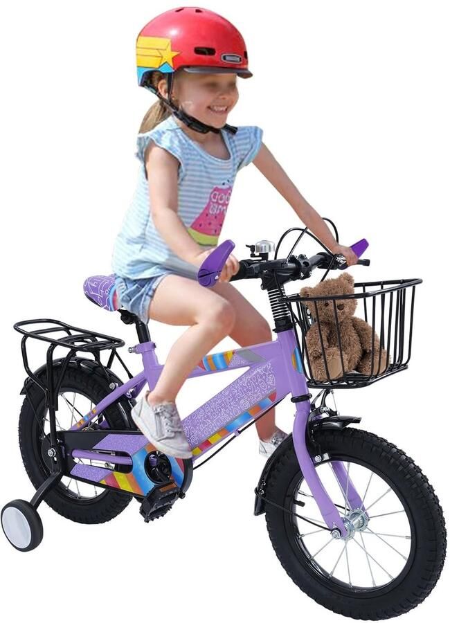 Dailygoods- Kinderfiets 14 Inch Fiets met Steunwielen Verstelbare Zithoogte d Geschikt voor Kinderen 3-6 Jaar Draagvermogen 50 kg