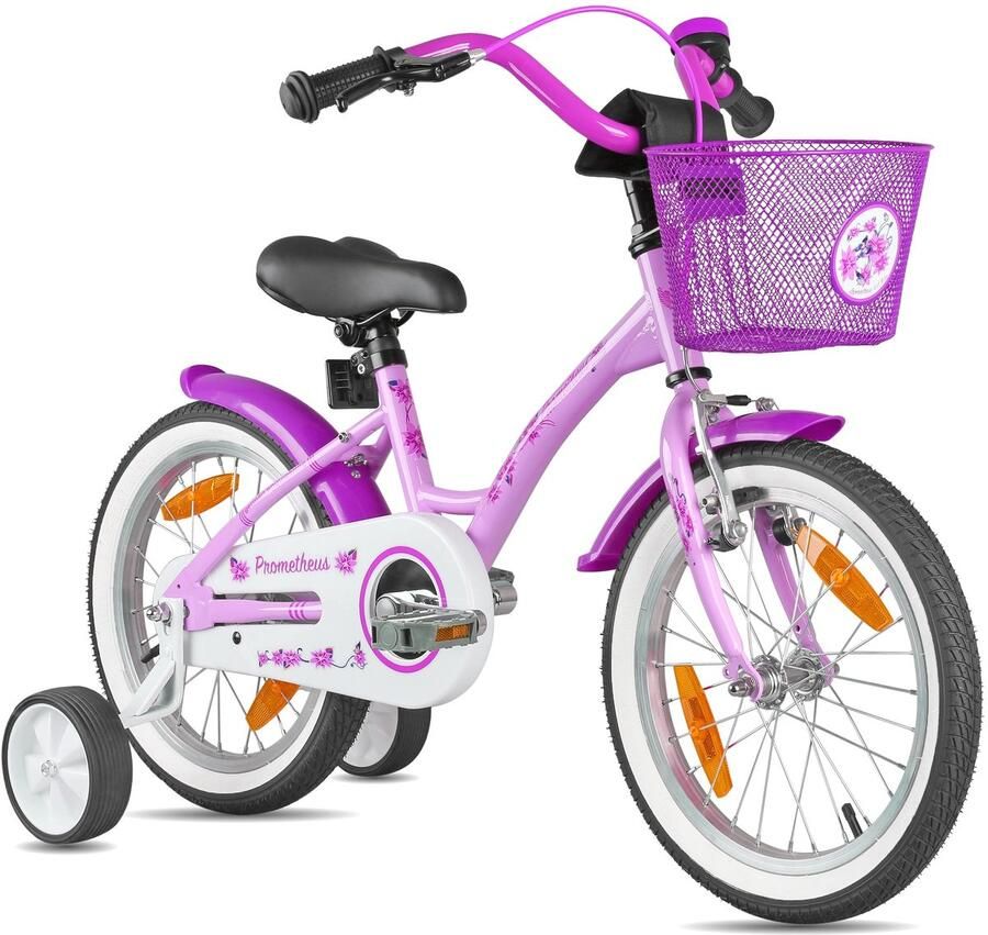 Dailygoods- Kinderfiets 16 inch Meisjesfiets met steunwielen Terugtraprem Veiligheid V-Brake Robuuste constructie Perfect voor kinderen vanaf 5 jaar Fiets