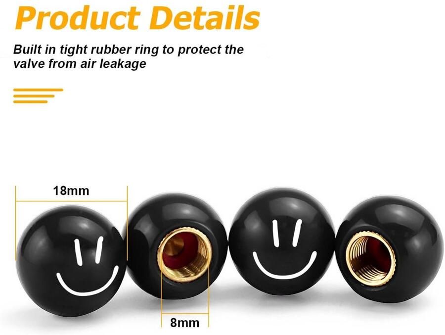 Dailygoods Ventieldoppen Bandenaccessoires Schattig en praktisch Zwart Smiley Universeel Geschikt voor motorfiets en elektrische fiets