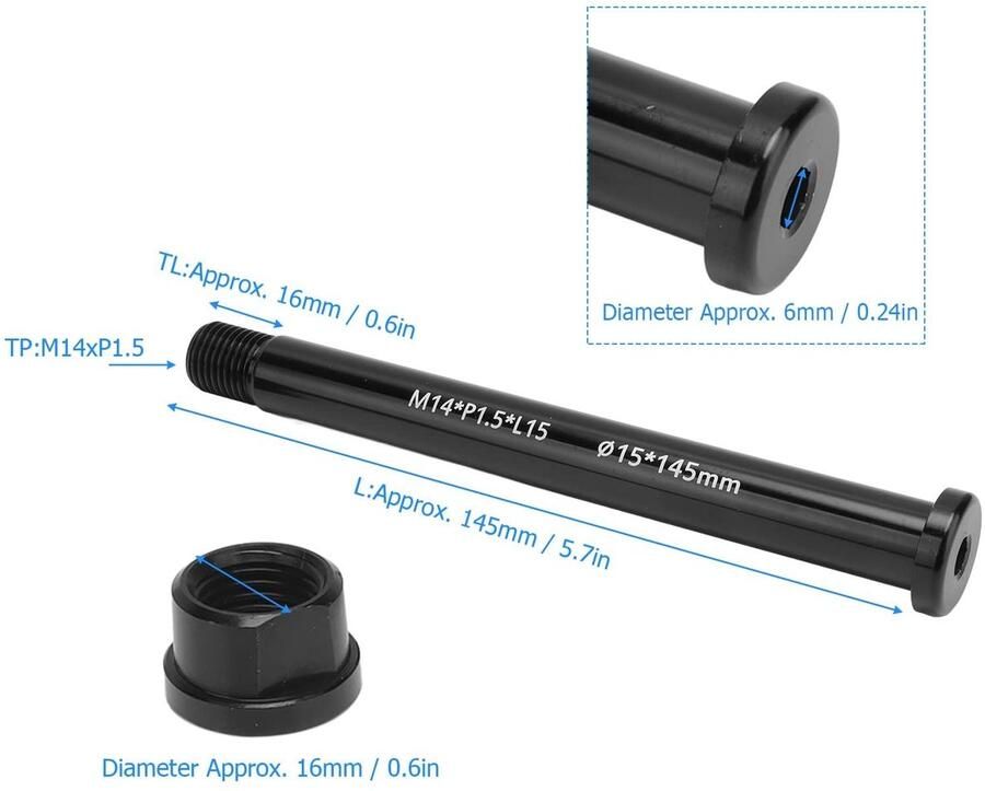 Dailygoods- Vooras Aluminium Thru Axle 15x145mm M14xP1.5 Mountainbike Schacht Lichtgewicht As - Foto 6