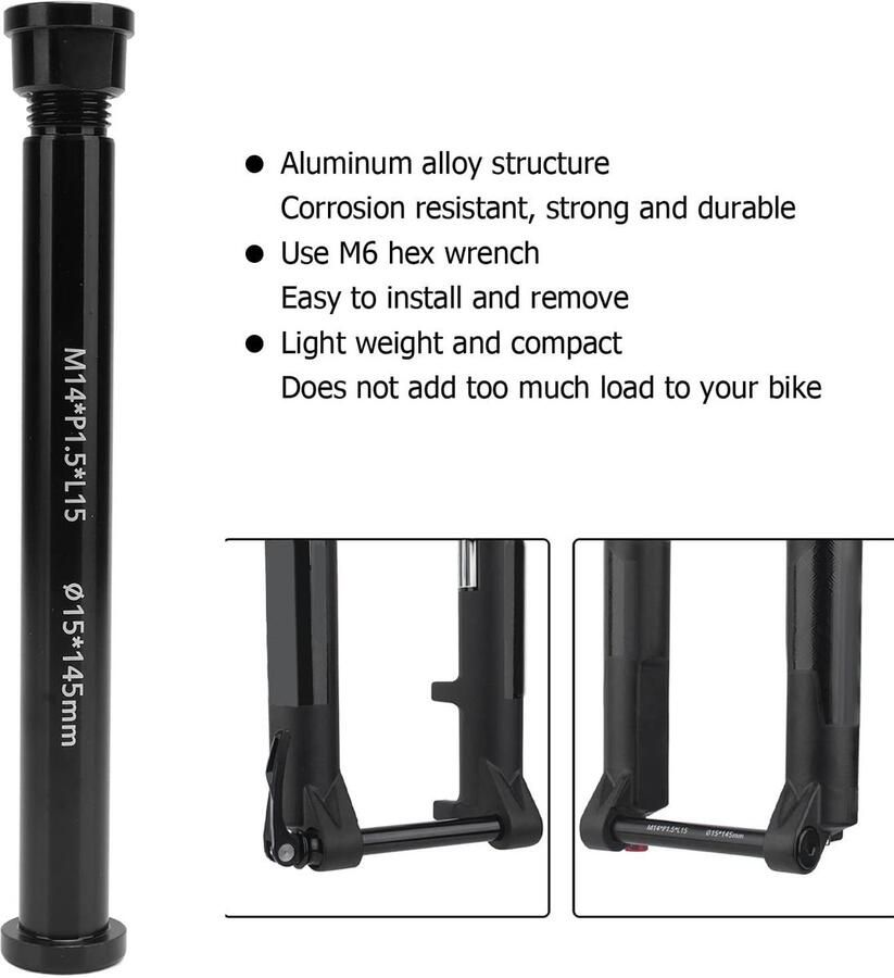 Dailygoods- Vooras Aluminium Thru Axle 15x145mm M14xP1.5 Mountainbike Schacht Lichtgewicht As