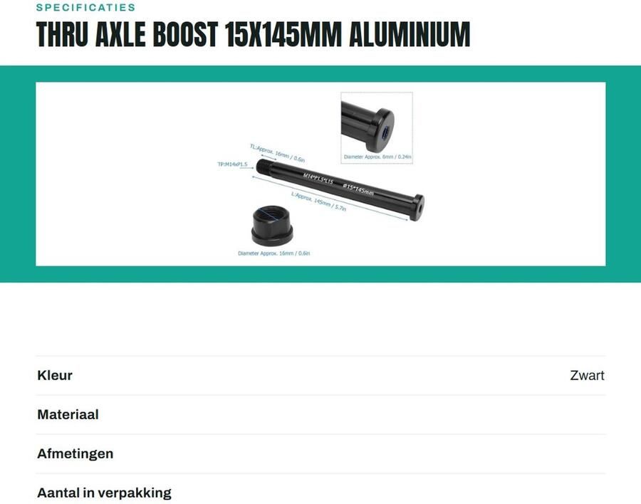 Dailygoods- Vooras Aluminium Thru Axle 15x145mm M14xP1.5 Mountainbike Schacht Lichtgewicht As - Foto 4