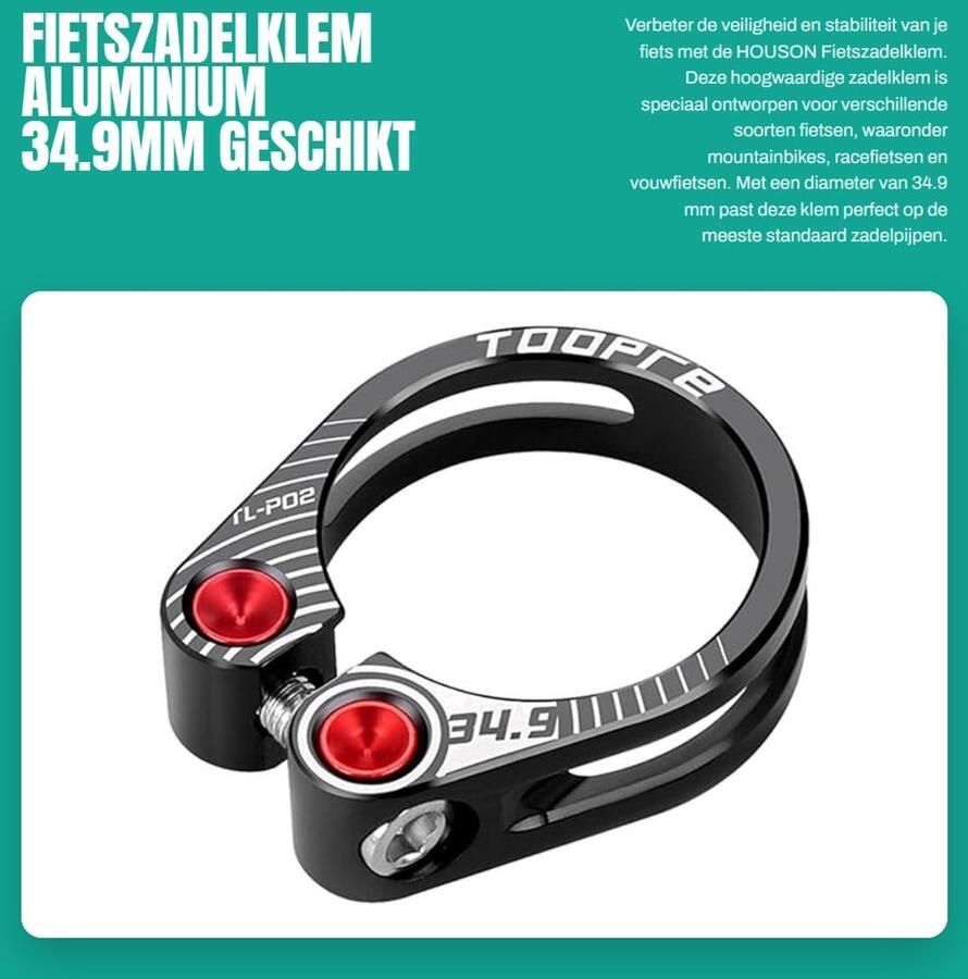 Dailygoods- Zadelpenklem 34 9 mm Aluminium Veilig Opvouwbare Fiets Mountainbike Racefiets Robuuste Bevestigingsschroeven
