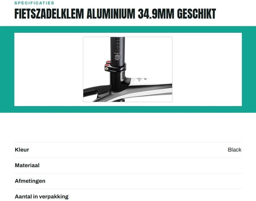 Dailygoods- Zadelpenklem 34 9 mm Aluminium Veilig Opvouwbare Fiets Mountainbike Racefiets Robuuste Bevestigingsschroeven - Foto 3