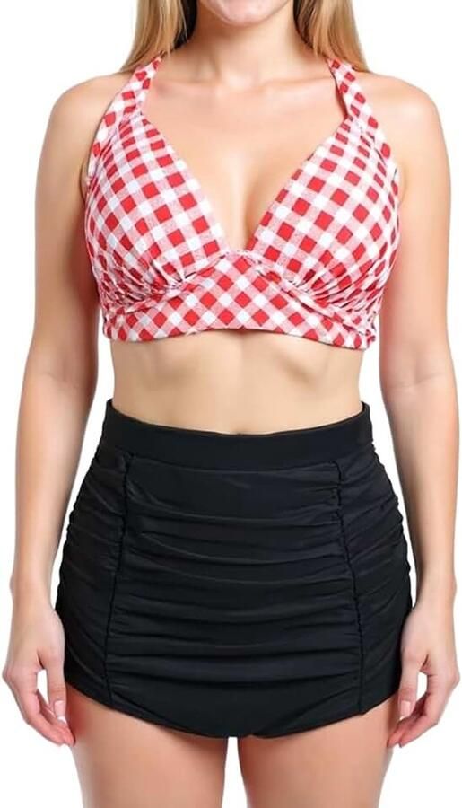 Dames Retro Bikini met hoge taille zwemkleding zwart Medium