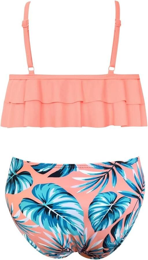 Dames Tweedelige Ouder-kind Bikini Set Schattig Volants Verstelbaar Bikini Bovendeel Retro Afdrukken Hoge Taille Bikini Broekje Meisje Strand Bikini Badpak