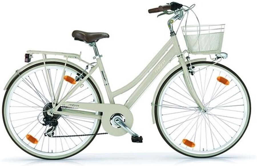 Damesfiets Classic Stadsfiets met 6 versnellingen 28 inch wielmaat Hybride Fietsmand Framemaat 46cm Creme