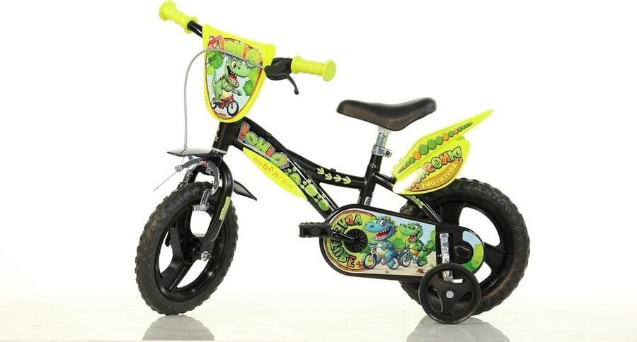 Dinosaurus Kinderfiets Loopfiets Peuter Eerste Fietservaring Stalen Frame 12 Inch Wielmaat Zwart Groen