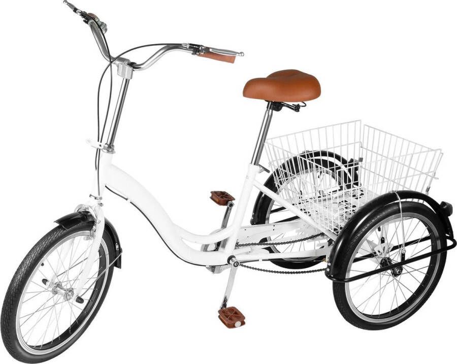 WNHB Driewieler 20 inch met d transportfiets driewielige fiets voor volwassenen wit ideaal voor ouderen