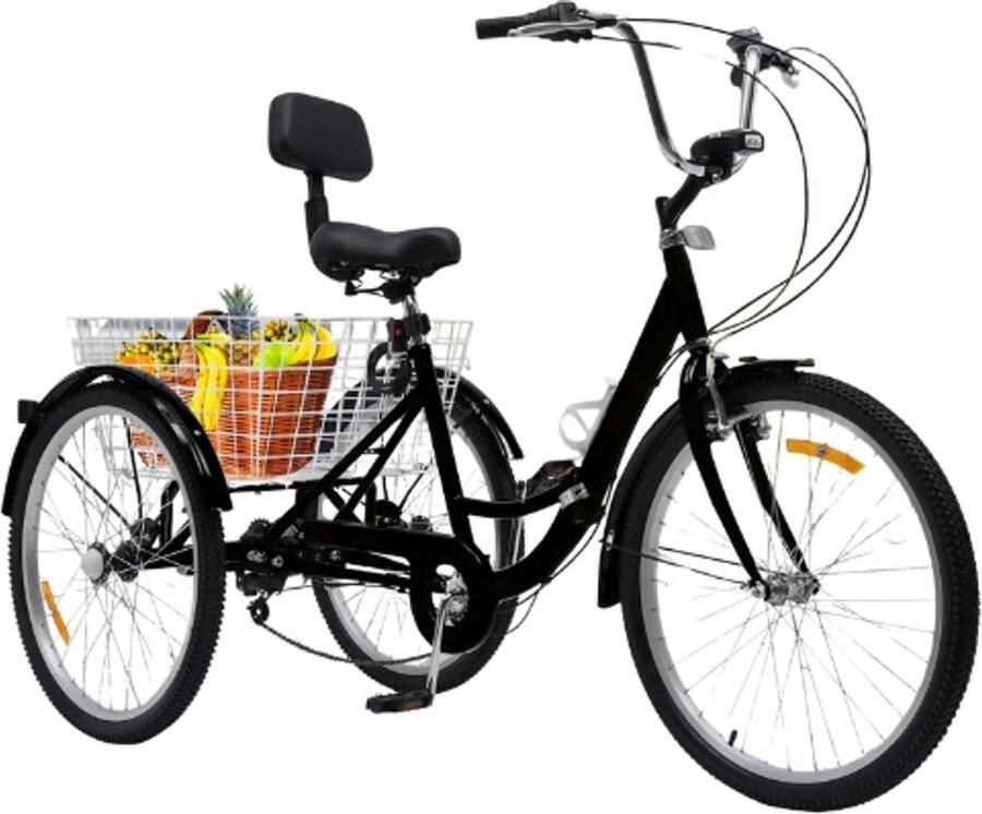 Driewieler Driewielfiets Volwassenen 24 Inch 7 versnellingen Fiets Led Verlichting Driewieler Voor Volwassenen Senioren Ergonomisch Zadel Incl. Achter d