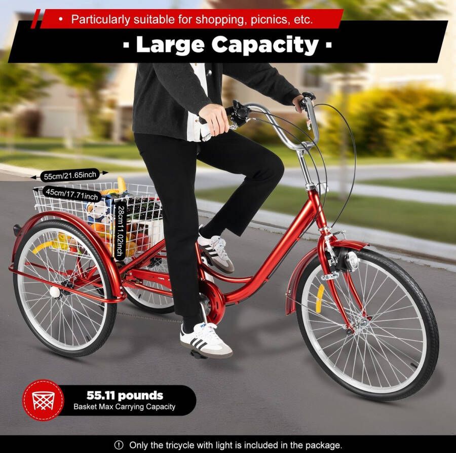 Corenia Driewieler Voor Volwassenen – Drie Wiel Fiets – Senioren Fiets – Comfortabele Driewieler – Carbonstaal Frame – 6 Versnellingen – 24 Inch Wielen - Foto 2