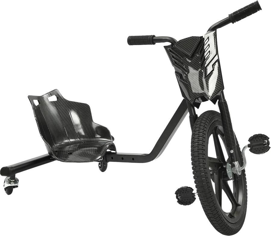 Drift Cart Kinderscooter Driewieler Buitenspelen 100 kg Draagvermogen 16 inch Voorwiel Koolstofvezel Zwart