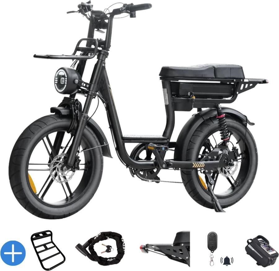 Ebikekopen.com Fatbike V20 Comfort Rijklaar Lage opstap Nieuwste Model Hydraulische remmen 2026 2027 Model Incl. Slot Telefoonhouder Alarmsysteem Voorrekje Voetensteuntje Met Accessoires Ebike Elektrische Fiets QMwheel - Foto 2