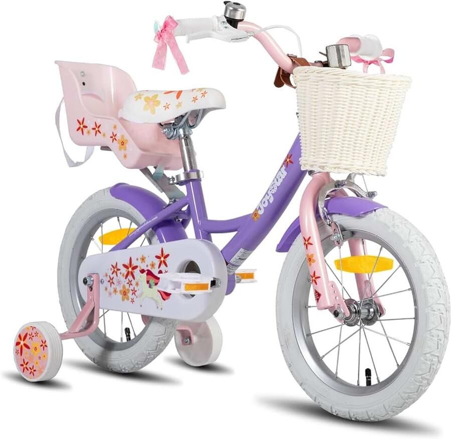 Eenhoornfiets 12 14 16 18 inch voor meisjes van 2-9 jaar kinderfiets met poppenfietszadel stabilisatorwielen en mand
