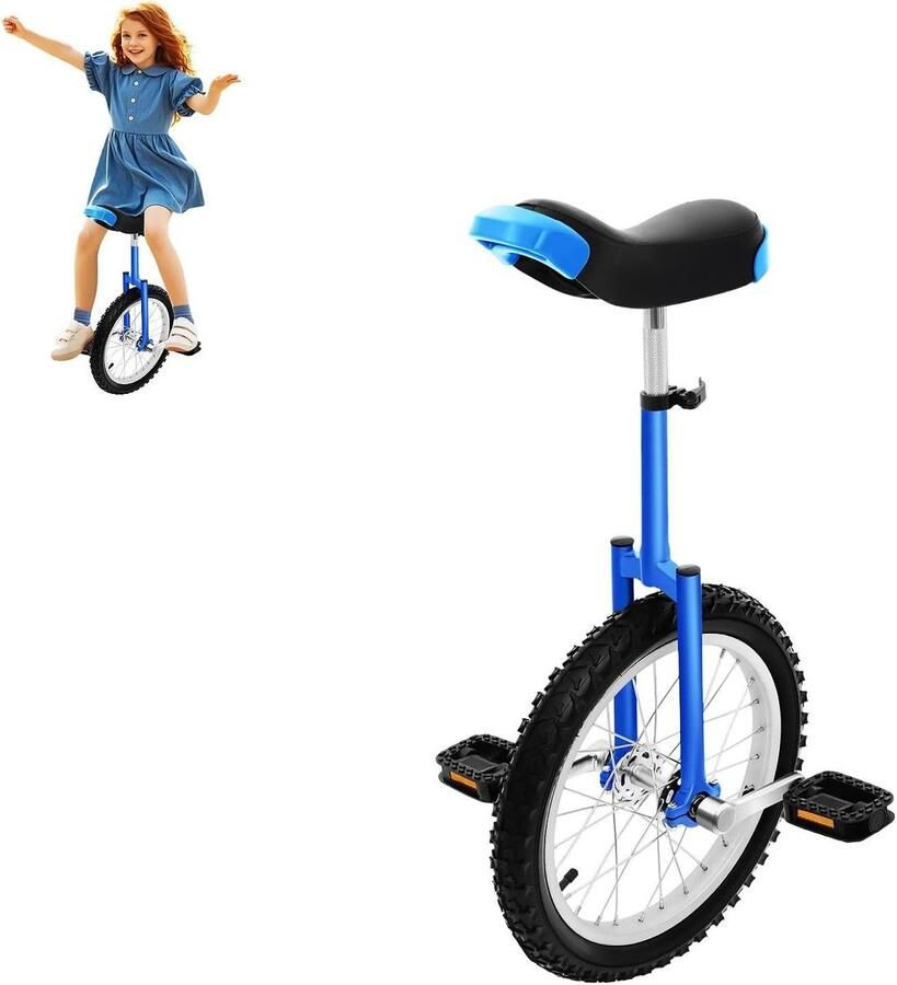 Eenwieler 16 inch Balance fiets Trainingsfiets Evenwicht Trainen In Hoogte Verstelbaar 12-155 m Blauw