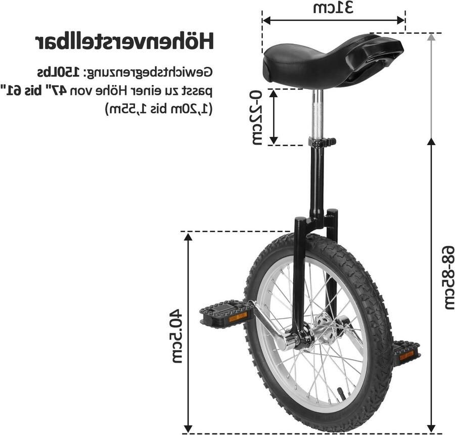 Eenwieler Balansfiets Balans Oefenen Verstelbaar Zadel 16 Inch Zwart