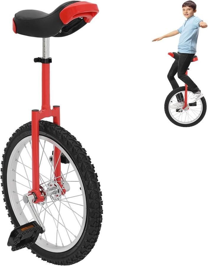 Eenwieler Fiets Balanstraining Loopfiets Fitness Balanstraining In hoogte verstelbaar 18 inch Rood
