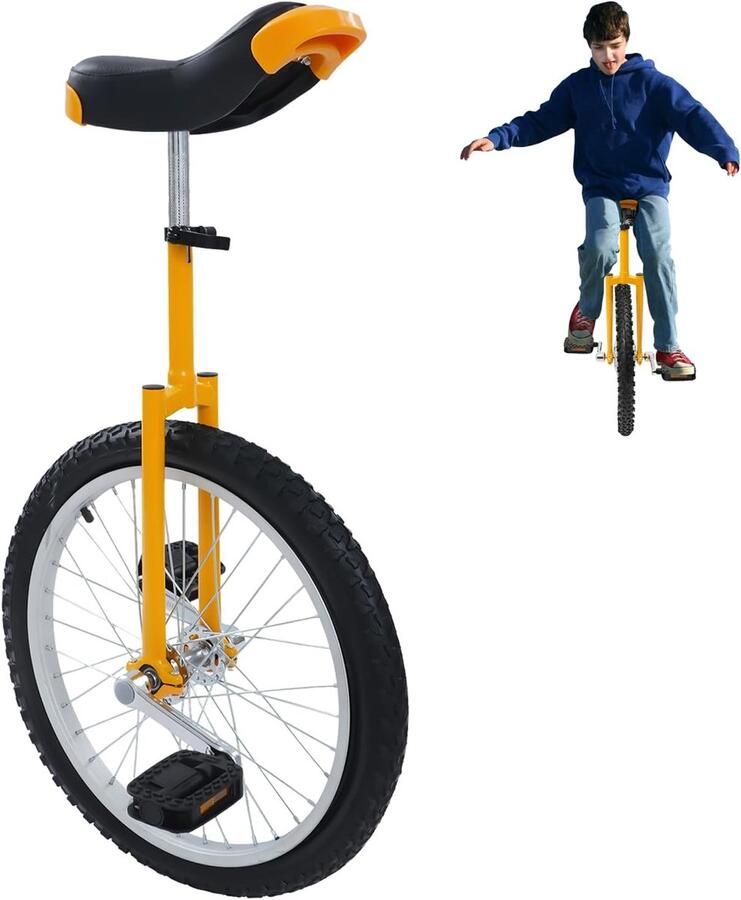 Eenwieler met Handvatten Balansfiets Training Balans Oefenen In Hoogte Verstelbaar 20 Inch Wiel Geel